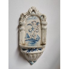 Holy water font in hand-painted ceramic